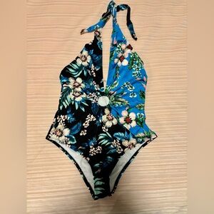 Diane Von Furstenberg Blue and Black Floral Women’s One Piece Size S